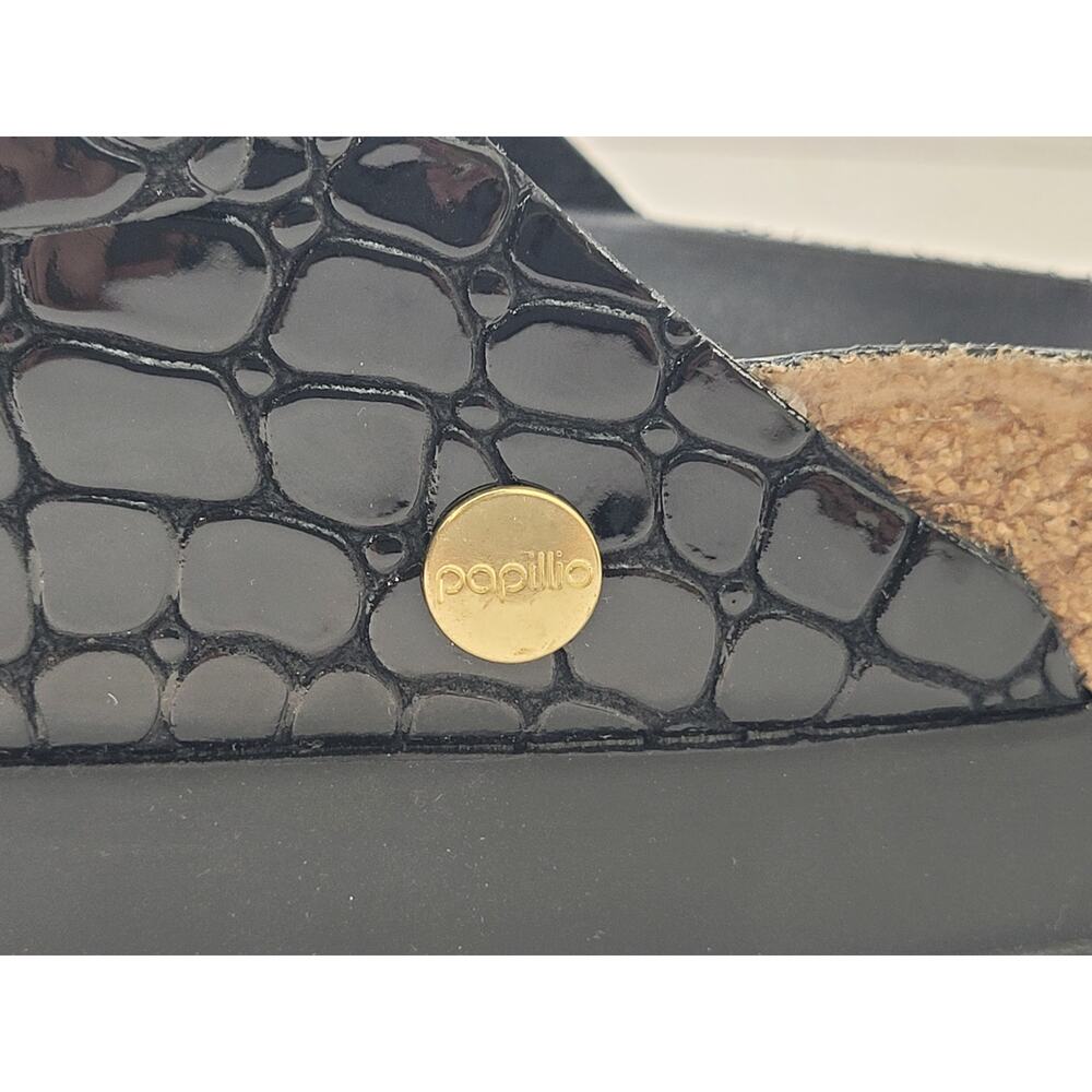 Birkenstock Papillio Arizona Platform Flex Black Croc-Embossed Sandals Sz 37 - Picture 9 of 11
